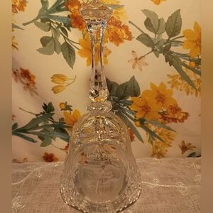 Vintage Art Mark 24% Lead Crystal Bell Frosted "The Lords Prayer" Praying Hands